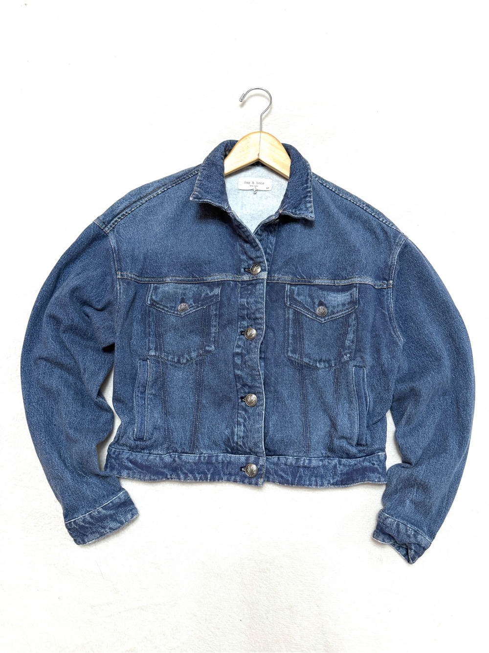 Rag and Bone sz S Miramar Denim Trucker Jacket Cotton Terry Print in Almeda - Picture 3 of 7